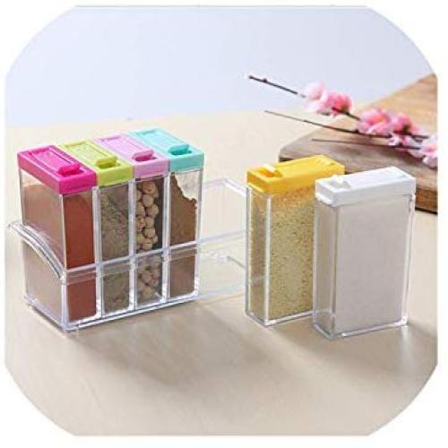 6Pcs Kitchen Spice Jar Seasoning Box Kitchen Spice Rack Storage Bottle Jars Transparent PP Salt Pepper Cumin Powder Box tool,T1