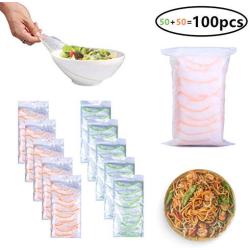 MEOVEE Food Storage Covers - Stretchable, Reusable Plastic Wrap for Produce and Leftover - Best Lids on Glass Bowls, Containers, Plates for Outdoors and Kitchen - 100-Set - 50 x 13-Inch, 50 x 10-Inch