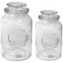 Set 2 Large Vintage&quot1876" Glass Kitchen Canisters Storage Jars with Glass Lids