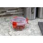 Home Basics SC47701 13 oz. Round Leak/Spill Proof Borosilicate Glass Food, Dishwasher Safe Meal Prep Storage Container with Air-Tight Plastic Lid, Red