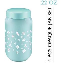 Opaque Glass Jar w Plastic Airtight Lid Dishwasher Safe Decorative Storage 4 Pcs 22 Oz
