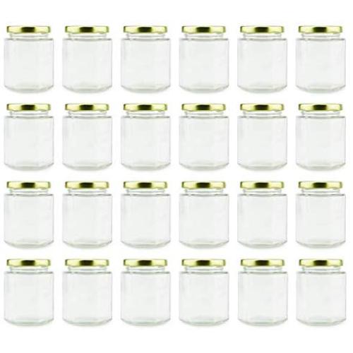 Cornucopia 6-Ounce Hexagon Jars (24-Pack); Clear Glass Bottles for Spices, Party Favors, Jams Etc