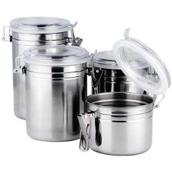 Foraineam 4-Piece Stainless Steel Airtight Canister Set with Clear Arylic Lid and Locking Clamp Food Storage Container Flour Canisters for Coffee, Tea, Snacks