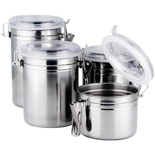 Foraineam 4-Piece Stainless Steel Airtight Canister Set with Clear Arylic Lid and Locking Clamp Food Storage Container Flour Canisters for Coffee, Tea, Snacks