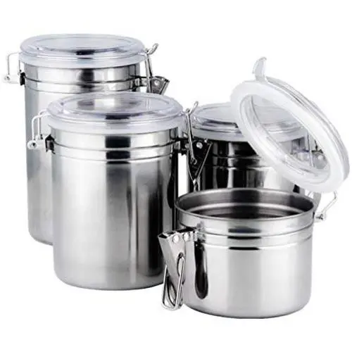 4-teiliges Edelstahl-Airtight-Behälter-Set von Foraineam mit Klarsichtdeckel und Verriegelungsklammer zur Lebensmittel- und Mehlaufbewahrung für Kaffee, Tee, Snacks