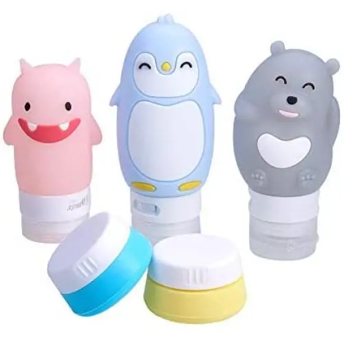 5 Stück Silikon Reiseflaschen Set, 0,6/2/2,7/3 oz Squeeze-Leak-Proof Behälter, Wiederbefüllbare Reise-Toilettenkapseln für Dusche, Shampoo, Kosmetik, Emulsion Lagerung