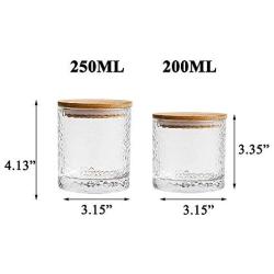 Danmu 2Pcs a Set 200 ML 250 ML Lead Free Glass Jars Classic Hammer Pattern Glass Storage Jars Food Storage Jars with Airtight Bamboo Lids Coffee Bean Jar Cookies Flour Sugar Candy Spice Container