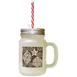 Brown Chrismas Ornaments Red White Frosted Glass Mason Jar With Straw