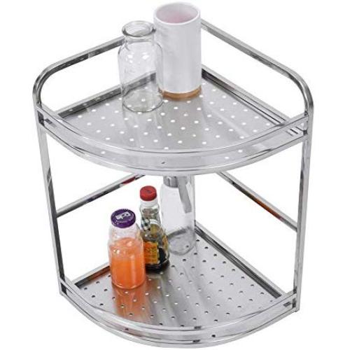 Corner Spice Rack Organizer, Stainless Steel Kitchen Countertop Double Layers Spice Rack Seasoning Jar Storage Shelf