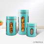 AIR-TIGHT KITCHEN CANISTER SET By Premius, 3-Piece Glass and Metal Canisters, Quick Access And Space Saving, Great Safe And Fresh Food, Convenient Sizes, Modern Design (Turquoise Blue)