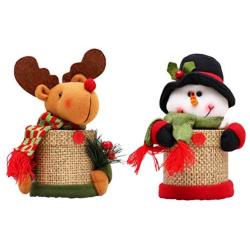 TOPBATHY 2pcs Christmas Candy Jar Food Storage Container Reindeer Snowman Doll Cookie Gift Bottle Jar for Xmas Holiday Party Supplies