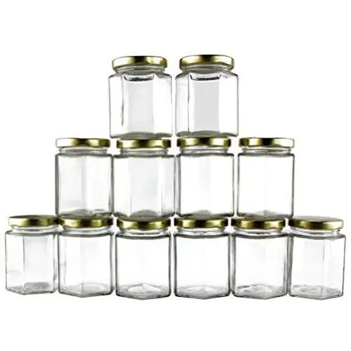 6-Ounce Hexagon Glass Jars (12-Pack); Empty Hex Jars w/Gold Lids for Party Favors, Jams, Samples & More 6-Ounce Hexagon Glass Jars (12-Pack); Empty Hex Jars w/Gold Lids for Party Favors, Jams, Samples & More