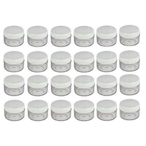 24 Pcs 15ML 0.5OZ Round Shaped Refillable Clear Container with White Plastic Screw Cap Lid for Makeup Water Lotion Cream Nail Powder Sample Storage Bottle Jar