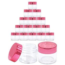 Beauticom 7 Gram / 7 ML Thick Wall Round Leak Proof Clear Acrylic Jars for Beauty, Cream, Cosmetics, Salves, Scrubs (24 Pieces Bottom Clear Base + 24 Pieces Lids, Metallic Rose Pink Gold)