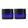 2PCS 30ml/1oz Empty Refillable Blue Glass Cream Jars Case Bottles with liners and Black Screw Lid Portable Travel Storage Containers Jars Pot Holder for Cream Lip Balm Shalves Eye Shadow