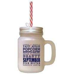 Navy September Pear Nectar Season Fall Season School Starts Frosted Glass Mason Jar With Straw