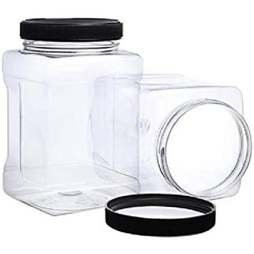 2 BPA Free Jars with Lids PACK of Clear Empty Plastic Storage Holders- Square Food Grade Air Tight Container with Easy Grip Handles - Jar Multi Purpose