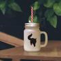Yellow Maine Coon Cat Silhouette #3 Frosted Glass Mason Jar With Straw