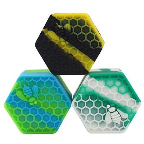 TOPJAR 3Pcs Silicone Honeybee 26ml Wax Container Non Stick Multi Use Hexagon Oil Storage Jar Assorted Color