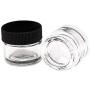 DabJars : set of 10 glass jars 5ml / 1.2&quotx1.2" BLACK cap threaded screw top heavy weighted glass retail or wholesale packaging (Black Cap)