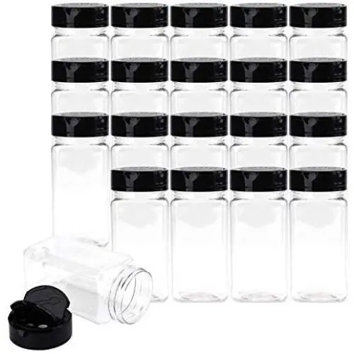 Bekith 16 Pack 9 Oz Plastic Spice Jars Bottles Containers with Black Cap ? Perfect for Storing Spice, Herbs and Powders