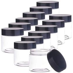 PH PandaHall 18 pcs 60ml(2 Oz) Empty Clear Plastic Slime Storage Favor Jars Wide-Mouth Sample Containers Round Cosmetic Travel Pot with Black Screw Cap Lids for Beads Jewelry Make Up Nails Art