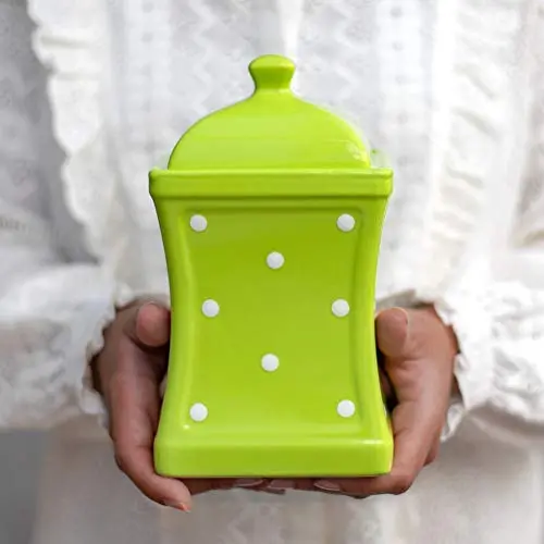 City to Cottage Handmade Lime Green and White Polka Dot Large Ceramic 31.5oz/900ml Kitchen Storage Jar with Lid | Pottery Canister, Cookie Jar, Housewarming Gift City to Cottage Handmade Lime Green and White Polka Dot Large Ceramic 31.5oz/900ml Kitchen Storage Jar with Lid | Pottery Canister, Cookie Jar, Housewarming Gift