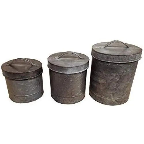 Dreiteiliges Set aus industriell verzinkten Metallbehältern für Küche, Bad, Stauraum