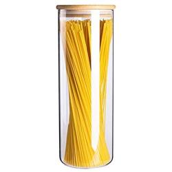 3.15 x 11 Zoll Spaghetti Behälter, 38 OZ Luftdichter Glas-Pasta-Behälter & Glas-Jar mit Bambusdeckel, Küchen-Eck- & Schrankorganisation, Dosierbehälter für Müsli, Mehl, Flüssigkeiten