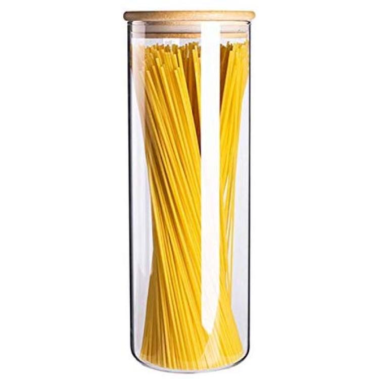 Glass Spaghetti Pasta Storage Container with Lids , Tall Clear Airtight  Food Storage Jar with Bamboo Cover Kitchen Pantry Storage Container for  Noodles Flour Cereal Coffee Beans