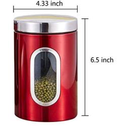 Jitnetiy 3 PCS Red Stainless Steel Kitchen Canister with Visible Window Candy Storage Jars for Kitchen Living Room