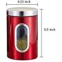 Jitnetiy 3 PCS Red Stainless Steel Kitchen Canister with Visible Window Candy Storage Jars for Kitchen Living Room