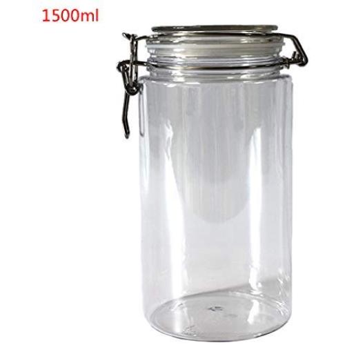 Dsxnklnd 1500ML Plastic Round Clip Top Storage Jar with Airtight Seal Lid Food Candy Container Kitchen Spice Organizer