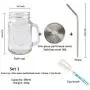 Glasbehälter mit Stroh-Canner, Glashaue für Smoothies, mit Deckeln zum Trinken und Lagern, wiederverwendbarer Behälter für Saft, Milch, Großpackungen, Kaffee, runder und quadratischer Glasbehälter (Set 1)