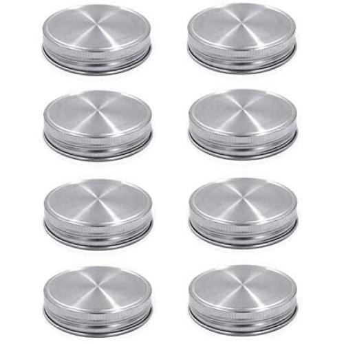 8pcs Pack Regular Mouth Mason Jar Lids for Ball Kerr and More, Made of 304 Stainless Steel, 100% Rust-proof and Leak-proof Storage Caps for Mason Jars