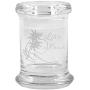 Clear Glass Herb Stash Jar and Lid 2.75 oz with Lifes a beach Logo from Smoke Promos