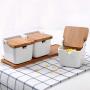 TNKML Kitchen Spice Pots Bowls With Spoon & Porcelain Box And Bamboo Cover Storage Container Condiment Jars Ceramic Seasoning Rack