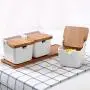 Pots à épices pour cuisine TNKML avec bols, cuillère et boîte en porcelaine avec couvercle en bambou – Récipients de rangement pour condiments et étagère en céramique. Pots à épices pour cuisine TNKML avec bols, cuillère et boîte en porcelaine avec couvercle en bambou – Récipients de rangement pour condiments et étagère en céramique.