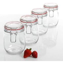 Gibson Home Cottage Chic 4 Pack 22 Ounce Glass Storage Jar Set, Red