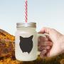 Soft Pink Domestic Longhair Cat Head Silhouette #2 Frosted Glass Mason Jar With Straw