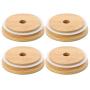 4Pcs Bamboo Mason Jar Lids with Straw Hole Reusable Bamboo Caps Leak-Proof Glass Canning Drinking Storage Jars Lid Covers (86mm)