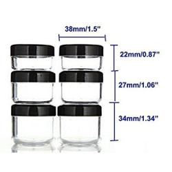 6PCS 10ML/15ML/20ML Clear Plastic Empty Refillable Sample Bottle Case Cosmetic Face Cream Vial Jar Pot Bottle Eyshadow Container Holder with Black Screw Cap Lid