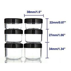 6PCS 10ML/15ML/20ML Clear Plastic Empty Refillable Sample Bottle Case Cosmetic Face Cream Vial Jar Pot Bottle Eyshadow Container Holder with Black Screw Cap Lid