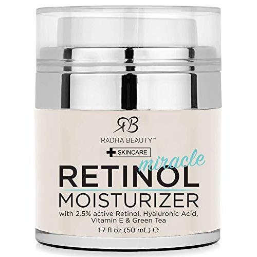 Radha Beauty Retinol Moisturizer Miracle Cream for Face - with Retinol, Hyaluronic Acid, Vitamin E and Green Tea. Best Night and Day Moisturizing Cream 1.7 fl oz.