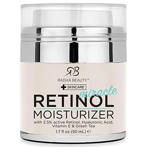 Radha Beauty Retinol Moisturizer Miracle Cream for Face - with Retinol, Hyaluronic Acid, Vitamin E and Green Tea. Best Night and Day Moisturizing Cream 1.7 fl oz. Radha Beauty Retinol Moisturizer Miracle Cream for Face - with Retinol, Hyaluronic Acid, Vitamin E and Green Tea. Best Night and Day Moisturizing Cream 1.7 fl oz.