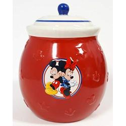 Mickey and Minnie Mouse Red Blue and Cream Ceramic Cookie Jar Food Jar Canister Container