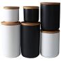 One-Pine 260ml/9 oz Air Tight Jars Ceramic Food Storage Jar Set with Airtight Seal Bamboo Lid - Tea,Sugar,Coffee,Spice Canister Set (Black)