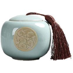 Longquan celadon Tea caddy,Handmade Sealed Storage jars Ceramic Coffee Tea canisters Sugar bowl For Home-C 10x9cm(4x3inch)