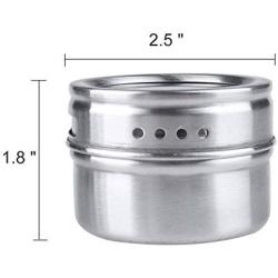 Magnetic Spice Tins Jars with Rack Stainless Steel,Clear Top,Shaker Lid,Set of 6