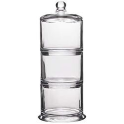 Classic Elegant Glass 3-Tier Stackable Storage Buffet Organizer for Kitchen or Bathroom - Set of 3 14-Ounce Apothecary Jar Containers with Lid - 12H X 4.25D Inches